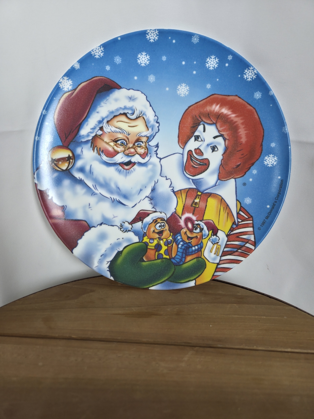 Kids Holiday Character Plate – Blue Santa & Clown Design